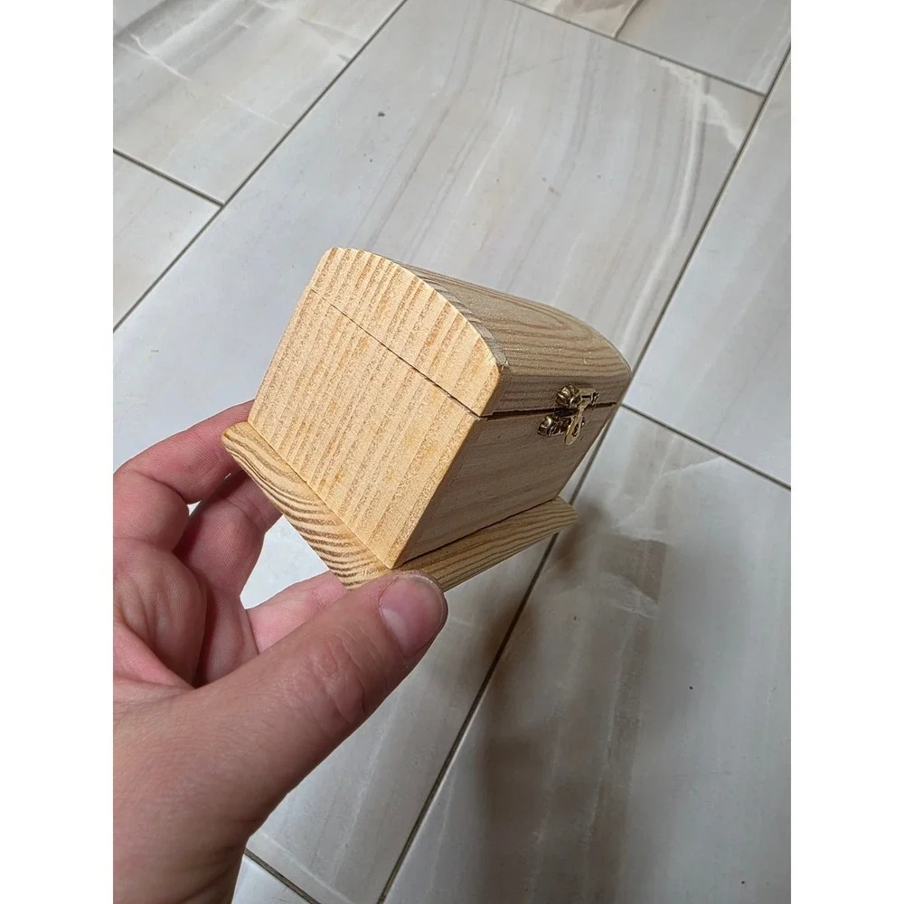 Unfinished Wood Treasure Chest Small Jewelry‎ Box Craft Storage Gold Latch E2